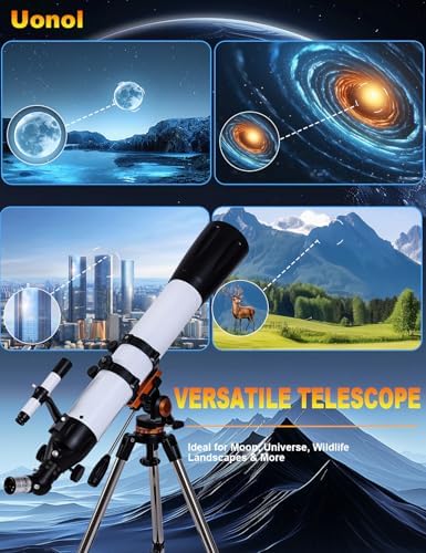 Telescope for Adults High Powered 90mm Aperture 800mm(32X-240X),Refractor Telescopes for Astronomy Beginners with AZ Mount Tripod,Phone Adapter,Carry Bag