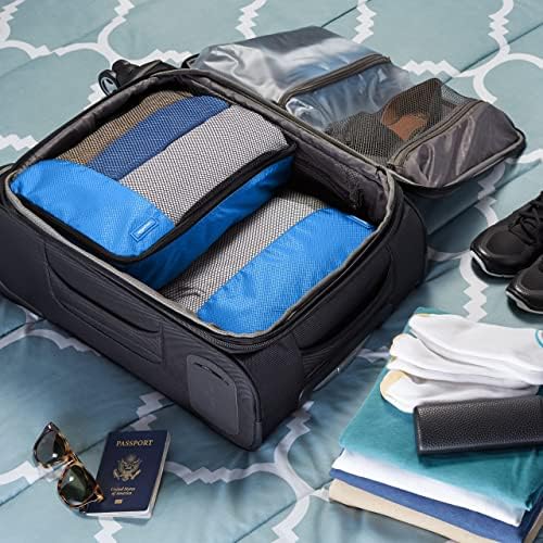 Amazon Basics Packing Cubes for Travel, Packing Organizers Set, 4-Piece-Set (2 Medium And 2 Large) With Double Zipper Pulls and Mesh Top Panel, 100% Durable Polyester, Blue