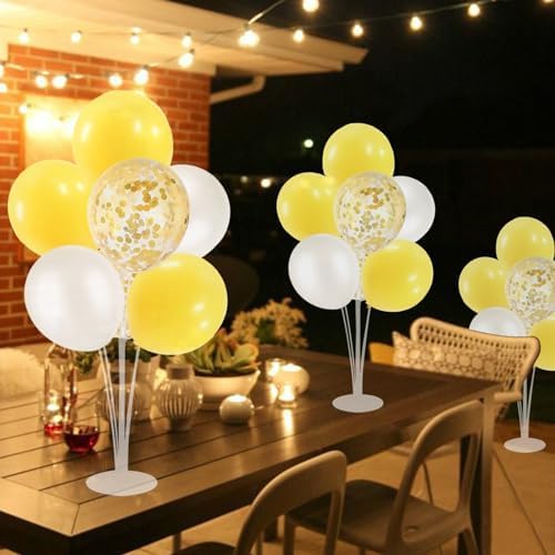 Yellow and White Balloon Stand Centerpiece Table Decorations for Bee Sunflower Daisy Birthday Bridal Shower Engagement Wedding Party Decorations(Yellow white set4)