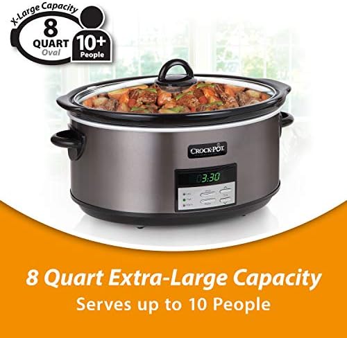 Crock-Pot Large 8-Quart Programmable Slow Cooker with Auto Warm Setting Black Stainless Steel