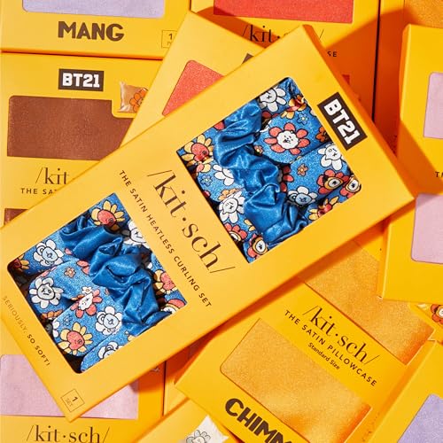 BT21 x Kitsch Satin Heatless Hair Curler Set - Heatless Curls Overnight, Hair Rollers for Soft Curls & Frizz-Free Styling, No Heat Curlers To Sleep in, Curling Rod Headband for Overnight Curl - BT21