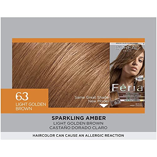L'Oreal Paris Feria Multi-Faceted Shimmering Permanent Hair Color, 63 Sparkling Amber, Hair Dye Kit, Pack of 2