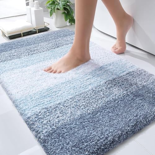 OLANLY Bathroom Rug Mat 30x20, Extra Soft and Absorbent Microfiber Bath Rugs, Non-Slip Plush Shaggy Bath Carpet, Machine Wash Dry, Bath Mats for Bathroom Floor, Tub and Shower, Blue