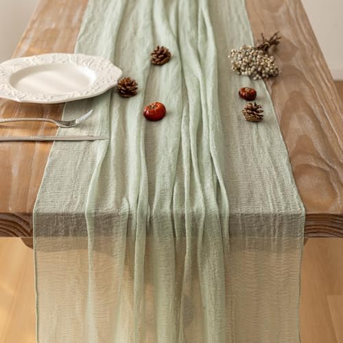 3pcs Cheesecloth Table Runner Sage Green Gauze 120 Inch 10 FT Rustic Boho Cheese Cloth Runner for Wedding Baby Shower Bridal Shower Party Long Sheer Centerpiece Home Decoration