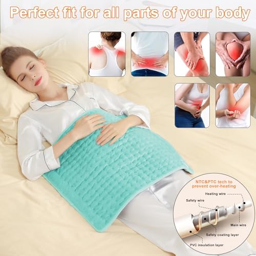 Heating Pad-Electric Heating Pads for Back,Neck,Abdomen,Moist Heated Pad for Shoulder,Knee,Hot Pad for Arms and Legs,Dry&Moist Heat & Auto Shut Off(Light Green, 20''×24'')