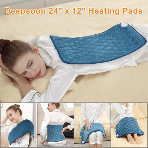 Weighted Heating Pad-Electric Heating Pads for Back,Neck,Abdomen,Moist Heated Pad for Shoulder,Knee,Hot Pad for Arms and Legs,Dry&Moist Heat & Auto Shut Off(Weighted Deepskyblue,12''×24'')