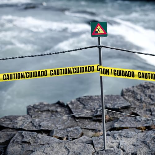 ATERET Premium Yellow Caution Cuidado Tape 12-Pack 3 inch x 1000 feet, Hazard Safety Tape, Construction Tape for Danger/Hazardous Area, Ideal Use for Halloween Decorations, Party, Work-Site