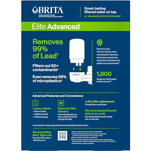 Brita Water Filter for Sink, Complete Faucet Mount Water Filtration System for Tap Water, Reduces 99% of Lead, White