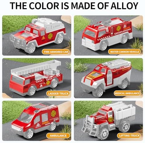 Toddler Boys Toys for 3-5 Years Old, Fire Truck Vehicle Set with Play Mat, Die-Cast Toy Car Carrier Truck for Kids, Birthday Gifts Toys for 3-8+ Year Old Boys