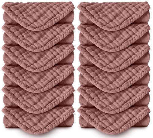 Muslin Burp Cloths 100% Cotton Large 20''x10'' Extra Soft and Absorbent Baby Wash Cloths Spit Up Rags - Baby Burping Cloth for Boys Girls Items(12 Pack Bean Paste)