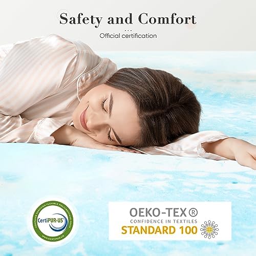 Memory Foam Mattress Topper Queen, 2 Inch Thick Gel Infused Bed Toppers for Queen Size Bed, Soft Mattress Pads for Sleeper Sofa, RV, Camper, CertiPUR-US Certified, Blue