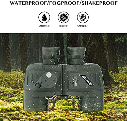 AOMEKIE Marine Binoculars for Adults 10x50 Waterproof Binoculars with Rangefinder Compass BAK4 Prism FMC Lens for Birdwatching Hunting Boating