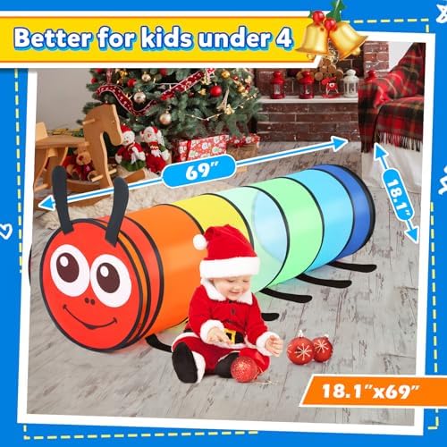 Moncoland Kids Play Tunnel for Toddlers, 6-ft Colorful Pop Up Crawl Through Tunnel Play Tent for Baby or Dog Cat, Collapsible Gift for Boy Girl Games Indoor Outdoor Toys