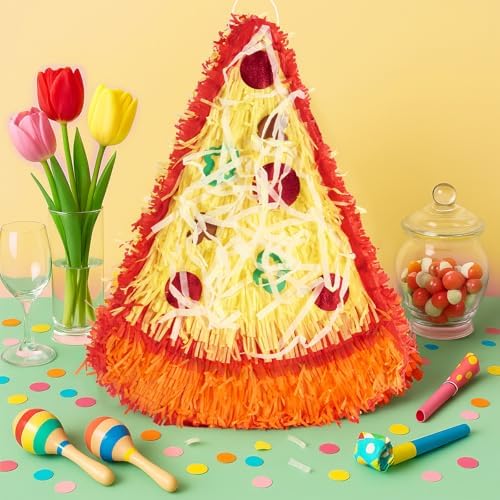 Wernnsai Pizza Piñata - Pizza Decorations For Kids Food Themed Birthday Party Piñata With Blindfold And Bat For Summer Mexican Party Supplies