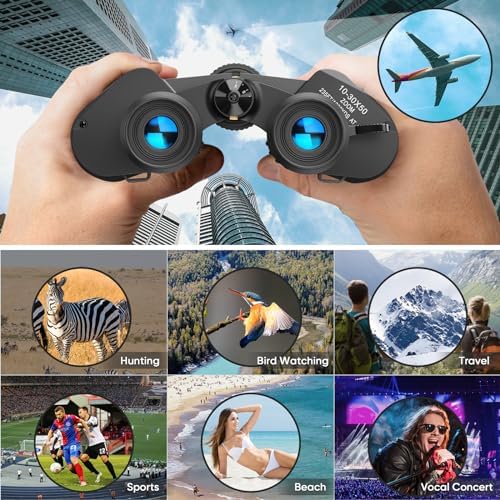 10-30x50 High Power Military Zoom Binoculars for Adults, Low Light Night Vision/Daily Waterproof / BAK7 Prism/FMC Lens, HD Professional Binoculars for Bird Watching, Hunting, Outdoor, Hiking.