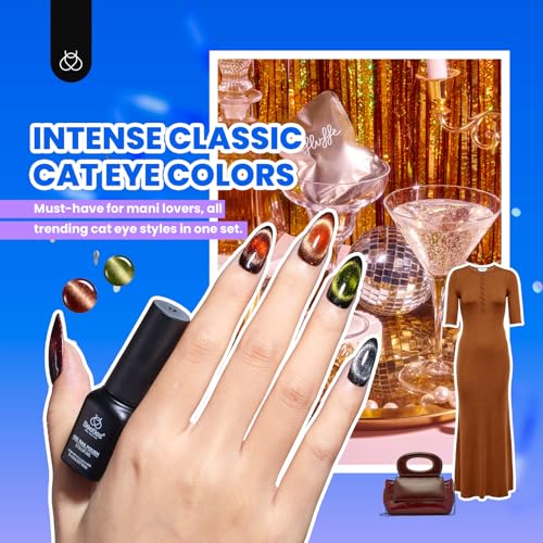 Beetles Cat Eye Gel Nail Polish Set - 20 Colors Nude Pink Green Blue Purple Brown Black Cat Eye Nail Polish Kit with Magnet Base Coat Glossy Matte Top Coat Soak Off UV Salon DIY Gift for Women