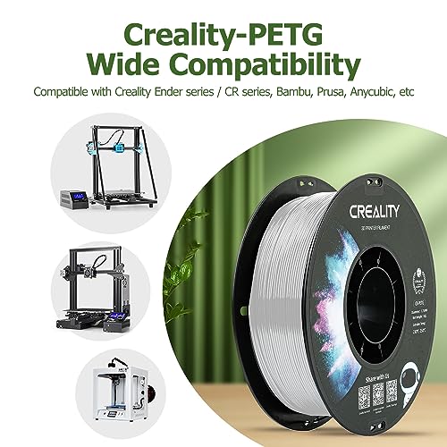 Official Creality PETG 3D Printer Filament 1.75mm 1KG (2.2lbs), High Precision Strong Toughness, Odorless Better Flow, Moistureproof 3D Printing CR Ender Filament, Transparent