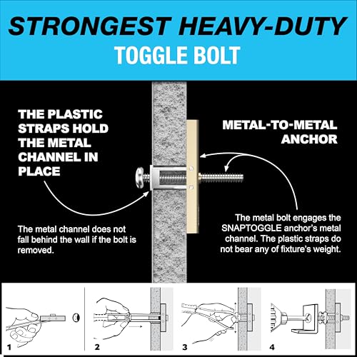 TOGGLER SNAPTOGGLE Heavy-Duty Drywall Toggle Bolt – 3/16"-24 UNC Zinc-Plated Anchor for Hollow Walls, Plaster & Tile – Holds 238 lbs in 1/2" Drywall, Easy Install – 100 Pack (W/Flathead Bolts)