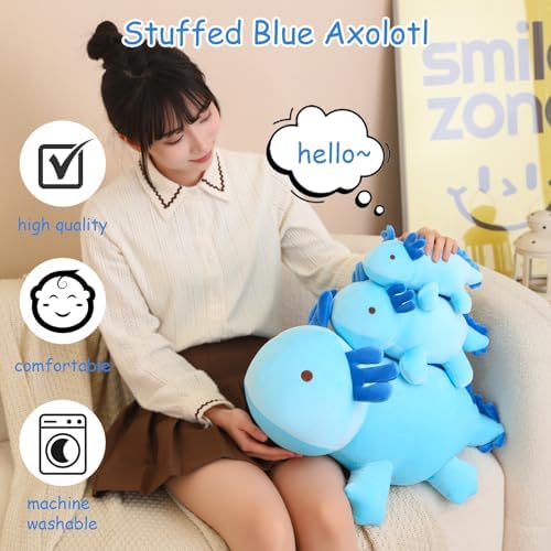 SQEQE Weighted Axolotl Plush Toy, Blue Axolotl Stuffed Animals Cute Plush Pillow, Kawaii Weighted Stuffed Animals Gifts for Girls & Boys Blue 23.6 Inch, 3.1 Lbs