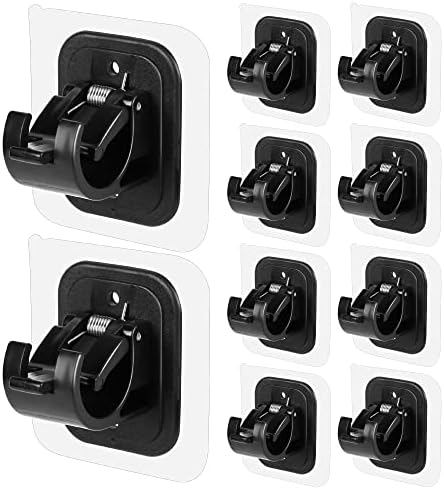 10PCS Self Adhesive Curtain Rod Holders No Drill Curtain Rods Brackets No Drilling Nail Free Adjustable Curtain Rod Hooks Curtain Hangers for Bathroom Kitchen Home Bathroom Hotel(Black)