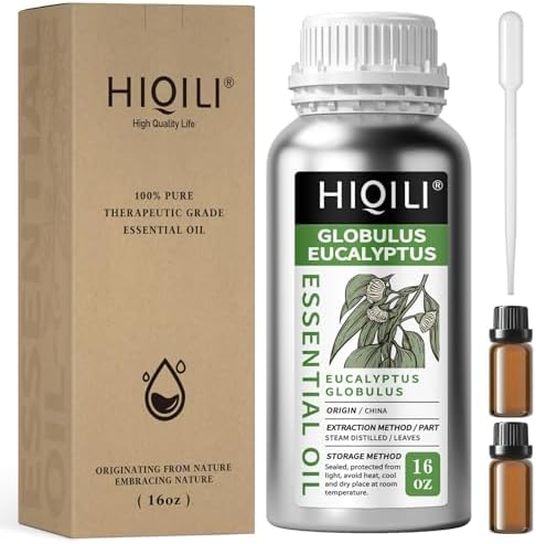 HIQILI Eucalyptus Essential Oil for Spray, Diffuser & Skin, 100% Pure Undiluted - 16 Fl Oz