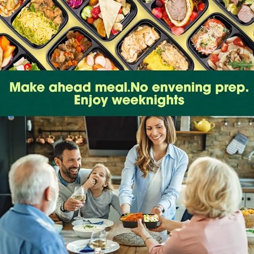 Glotoch Express 32oz Black Two-Compartment Square Meal Prep Containers, Food Storage Containers with Lids for Microwave Dishwasher Freezer Safe 300pack