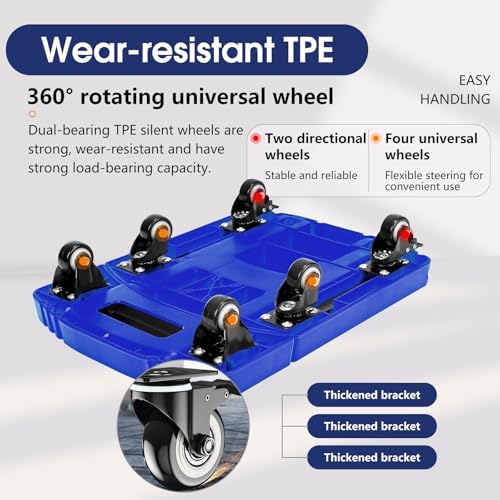 Folding Hand Truck 500lbs, Portable Heavy Duty Dolly Cart, 6 Wheels Collapsible Luggage Cart with 2 Elastic Ropes - Compact Trolley Cart for Easy Moving - Ideal Hand Cart for Travel and More