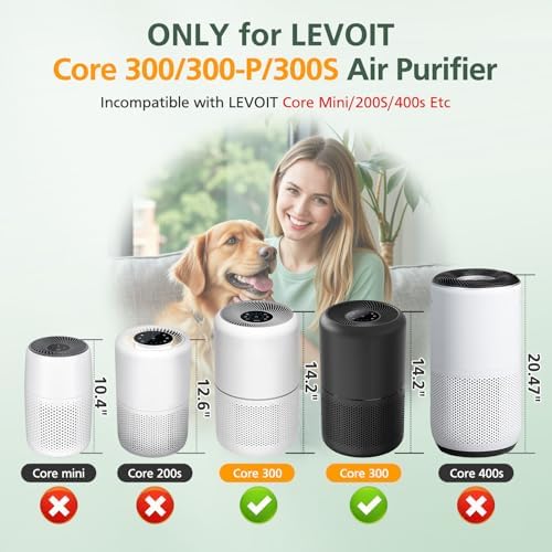 Core 300 Replacement Filter for LEVOIT Core 300 Core300-P Core 300S Core 300S/P VortexAir Air Purifier, Core 300-RF, 3-in-1 HEPA Activated Carbon, 2 Pack, White, Core 300-P