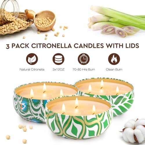 Citronella Candles Outdoor, Large 36oZ Citronella Candles, 240 Hours Burning, 3-Wick Natural Soy Wax Summer Outdoor Candles for Outside Indoor Patio Home Garden Yard Balcony Camping Porch BBQ