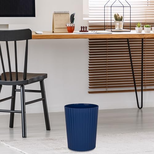 JiatuA Small Trash Can Plastic Wastebasket Round Garbage Container Bin for Bathroom, Kitchen, Bedroom, Home Office, College Dorm, Navy Blue 2 Pack