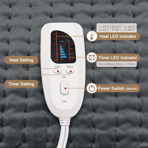 Heating Pad,Electric Heating Pads for Back,Hot Heated Pad for Abdomen,Shoulder,Knee,Multiple Temp and Auto Shut Off(Charcoal Gray, 20''×24'')
