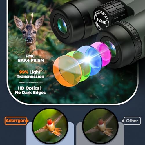 Adorrgon 15x45 HD Binoculars for Adults High Powered with Phone Adapter, Tripod and Tripod Adapter - Large View Binoculars with Clear Low Light Vision for Bird Watching Cruise Travel