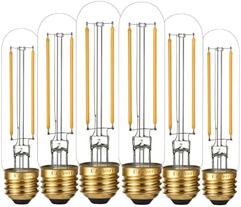 LiteHistory Dimmable E26 LED Bulb 4W Equal 40 Watt Warm White 2700K E26 Edison AC120V 400lm Tubular T9 T10 LED Light Bulb for Rustic Pendant,Chandeliers,Wall sconces 6Pack