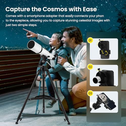 ESAKO Telescope for Adults & Kids, Astronomical Portable 80mm Aperture Beginners Telescope with Phone Adapter, Wireless Remote & Carry Bag