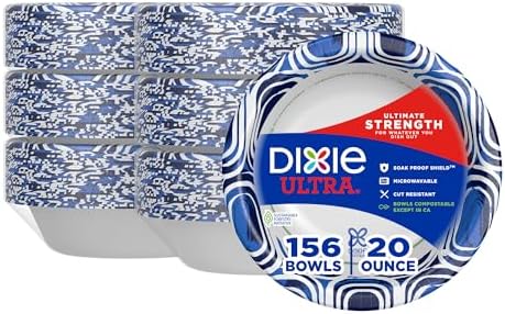 Dixie Ultra, Large Paper Bowls, 20 Oz, 26 Count (Pack of 6), Microwave Safe, Compostable, Disposable Bowls Great For Breakfast, Lunch, And Dinner Meals