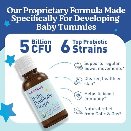 LOVEBUG Baby Probiotic Drops 0-12 Months - Organic Probiotics for Babies & Newborns, Supports Colic, Diarrhea and Infant Constipation Relief, Sugar-Free, Tasteless Liquid, 20ml