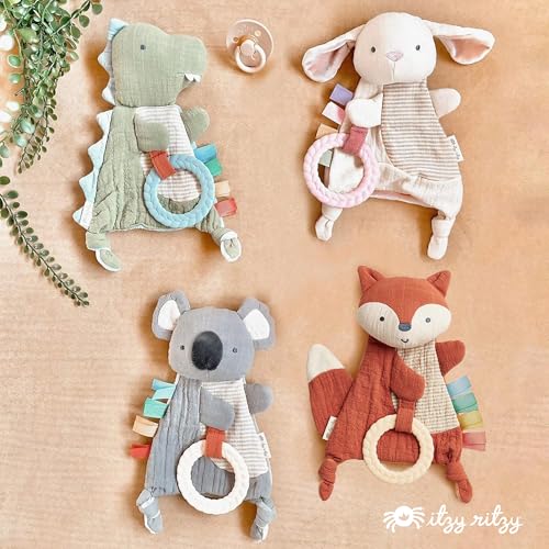 Itzy Ritzy - Bitzy Crinkle Sensory Toy Fox with Crinkle Sound for Babies & Toddlers - Features Soft Braided Teething Ring & Textured Ribbons, Designed for Ages 0 Months and Up, Fox