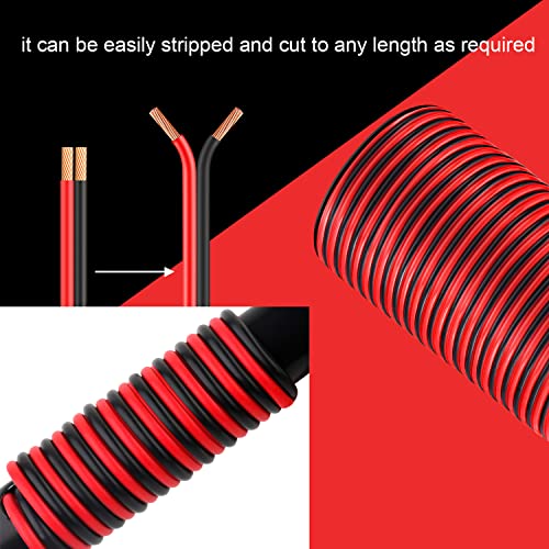 14AWG 100FT Electrical Wire Cable 2 Conductors Red Black Cable Hookup LED Lighting Strips Flexible Wire Extension Cord 14 Gauge Copper Clad Aluminum Copper Wire 12V/24V DC Cable