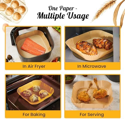 250 pcs Air Fryer Liners, Disposable Airfryer Paper Liners – Non-Stick and Oil Proof for Easy Cleanup, Great for Oven, Pans & Baking – 8” Square for 5-8 qt Basket by Baker's Signature