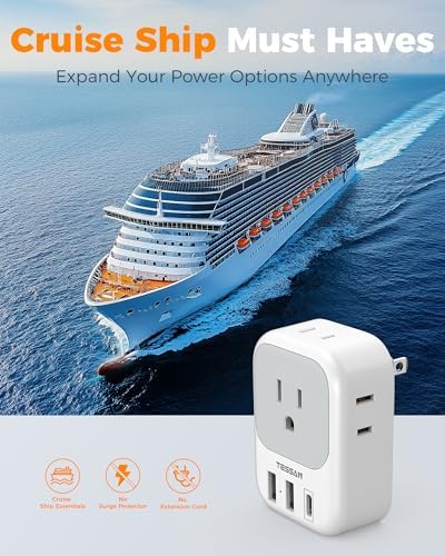US to Japan Plug Adapter 2 Pack, TESSAN 2 Prong to 3 Prong Outlet Adapter with 4 Outlets 3 USB (1 USB-C), Outlet Adaptor US to Japan China Mexico Philippines Canada Peru Thailand Vietnam