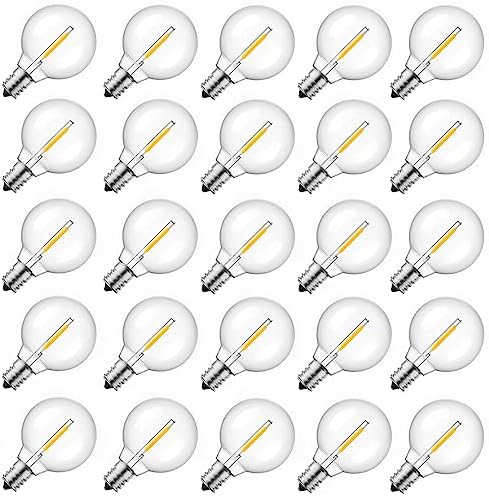 Brightown G40 Replacement LED Light Bulbs, 25 Pack Clear Globe Bulb fits E12 C7 Candelabra Screw Base Sockets, 1.5 Inch Dimmable Edison Light Bulbs for Indoor Outdoor Patio Decor, Warm White