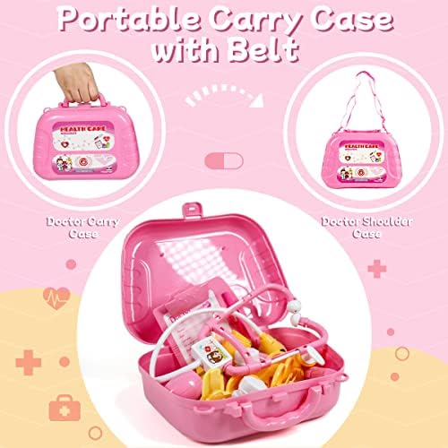 Meland Toy Doctor Kit for Girls - Pretend Play Doctor Set with Carrying Case,Stethoscope Toy & Dress Up Costume - Doctor Play Set for Girls Toddlers Ages 3 4 5 6 Year Old for Role Play Gift