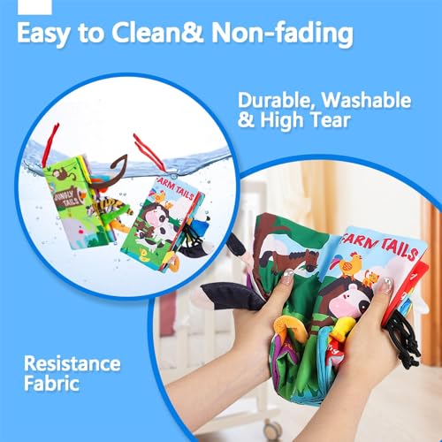 beiens Baby Books 0-6 Months, 2PCS Baby Toys 0-3-6-12-18 Months, Touch Feel Sensory Cloth Crinkle Soft Books, Tummy Time Toys, Infant Newborn Toys, Baby Boy Girl Shower Gifts Stroller Toys, MR1617.