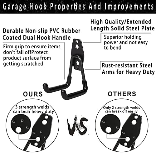 Steel Garage Storage Hooks - 16 Pack Anti-Slip Coating, Heavy Duty Wall Mount Hooks for Hanging Bike, Ladder, Garden Tools