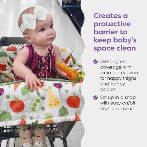 Boppy Shopping Cart Cover for Baby - 360° Coverage Cart Cover for Babies with Safety Harness, Toy Tether, One-Hand Placement, Machine-Washable, 6 Month & Up - Multicolor Farmer's Market