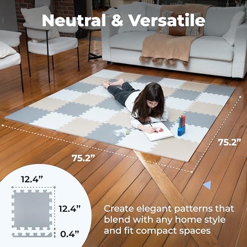 MioTetto Foam Floor Tiles for Kids - Non-Toxic Comfortable Baby Play Mat and Interlocking Foam Tiles, Fits with 74x74 Playpen Mat for Crawling & Development, Soft Play Mat for Babies 6-12 Months