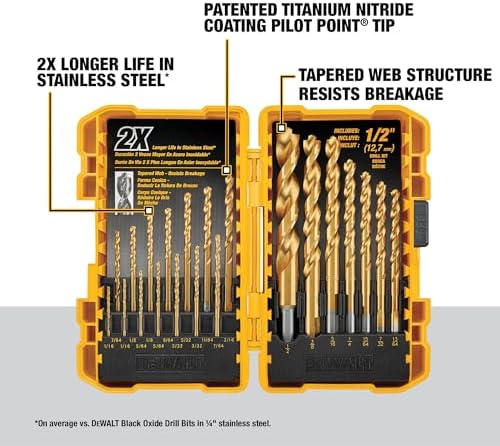DEWALT Titanium Nitride Coated Drill Bit Set, Pilot Point, 21-Piece (DW1361)