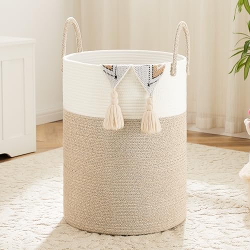 Laundry Basket,Woven Cotton Rope Laundry Hamper,60L for Decor Storage of Dirty Clothes,Toys and Blankets in Bathroom,Baby Room and Living Room