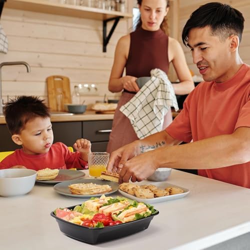 Glotoch Express 32oz 1-Compartment Black Square Food Containers with Lids, Durable BPA-Free Plastic Meal Prep Boxes, Microwave/Freezer/Dishwasher Safe, 300 Pack