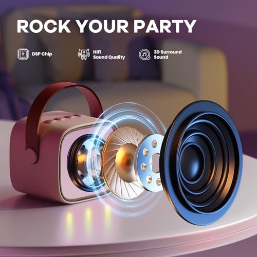 YLL Mini Karaoke Machine for Kids Adults, Portable Bluetooth Speaker with 2 Wireless Microphones, TOP Birthday Gifts Toys for Girls Ages 3, 4, 5, 6, 7, 8, 9,10,11,12+ Years Old Toddler (Lightpink)